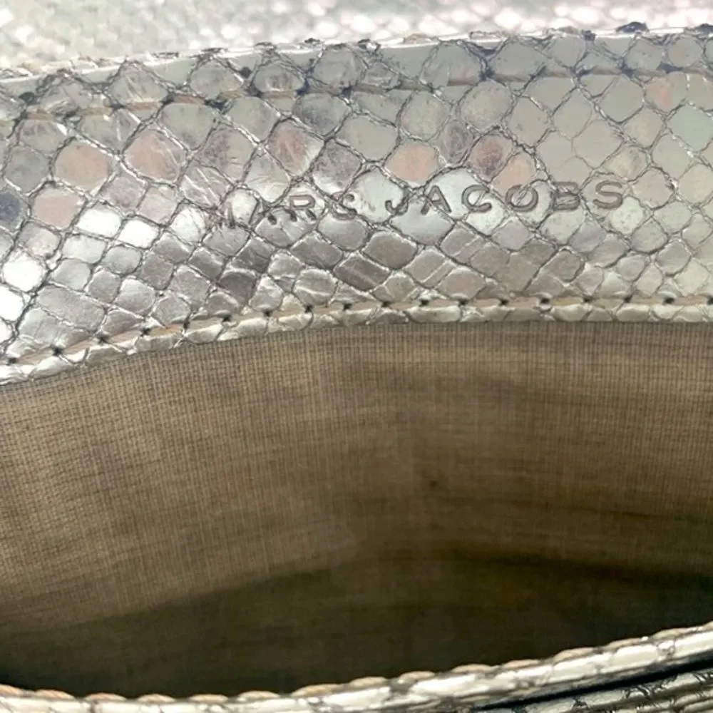 Marc Jacobs Quilted Leather Snakeskin Animal Print Embossed Studded Silver Bag